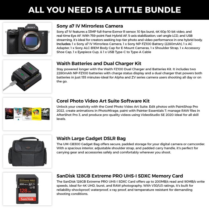 Picture of Sony A7 IV Full-Frame Mirrorless Hybrid Camera + Corel Software Kit – Black (Brand New)